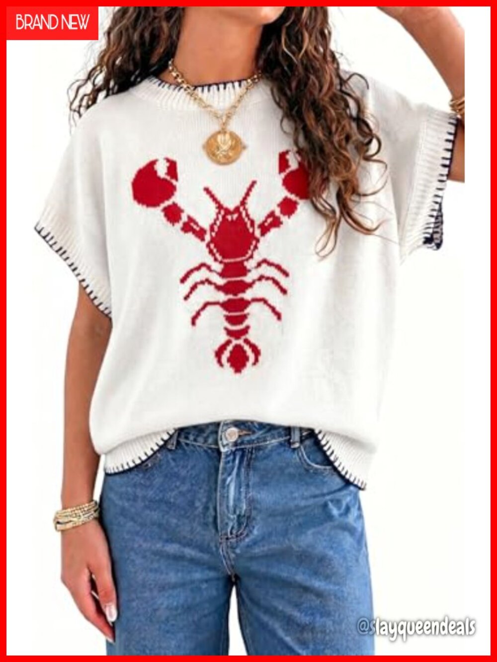 Womens Lobster Sleeveless Knit Sweater Vest Casual Pullover Top